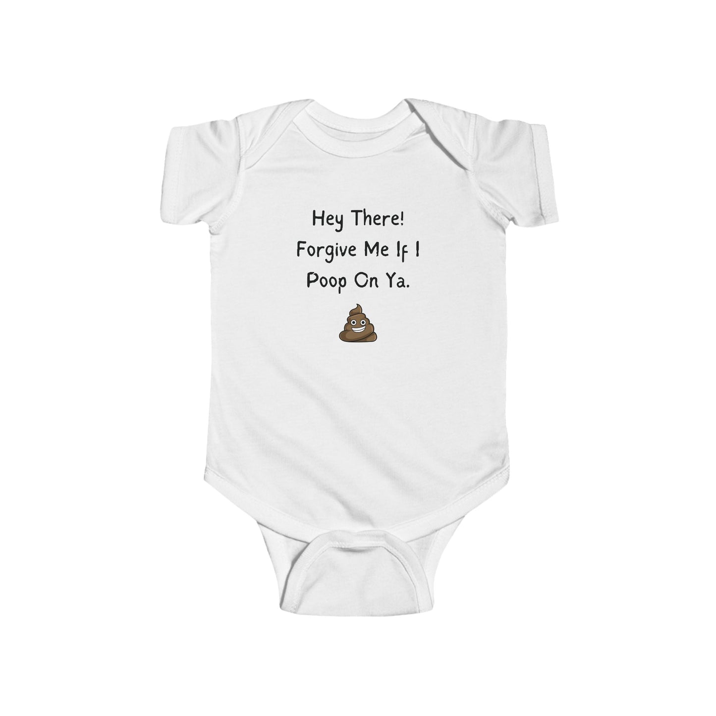 funny baby onesie that says forgive me if I poop on ya - baby bodysuit - funny baby clothes - white onesie - laughable-xpense.com