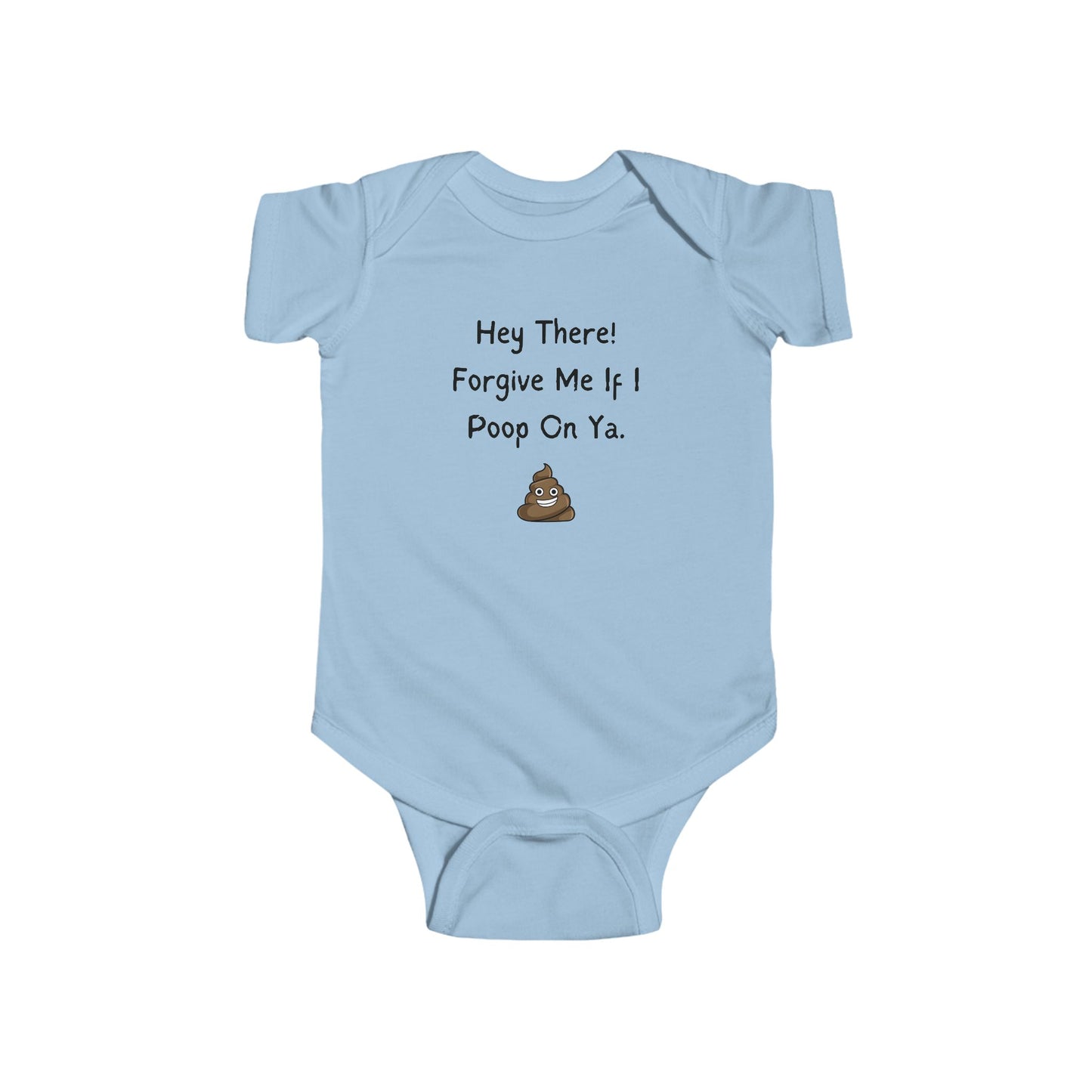 funny baby onesie that says forgive me if I poop on ya - baby bodysuit - funny baby clothes - blue onesie - laughable-xpense.com