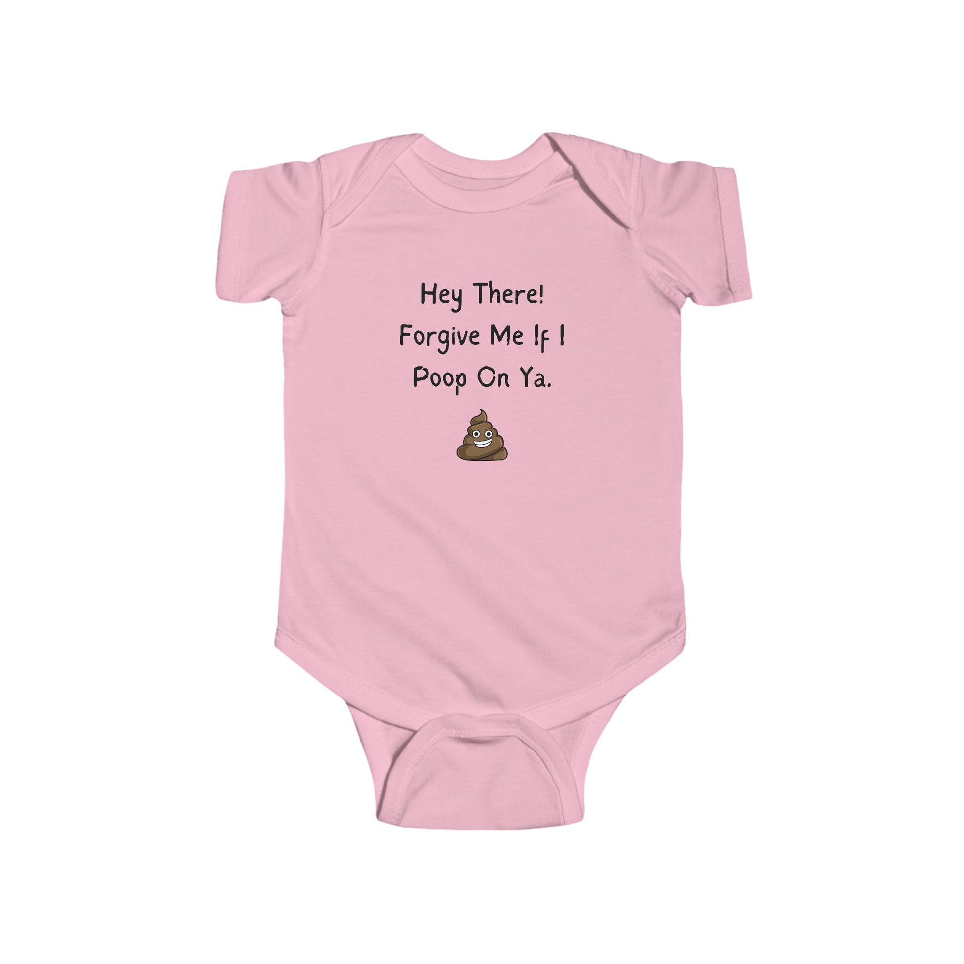 funny baby onesie that says forgive me if I poop on ya - baby bodysuit - funny baby clothes - pink onesie - laughable-xpense.com
