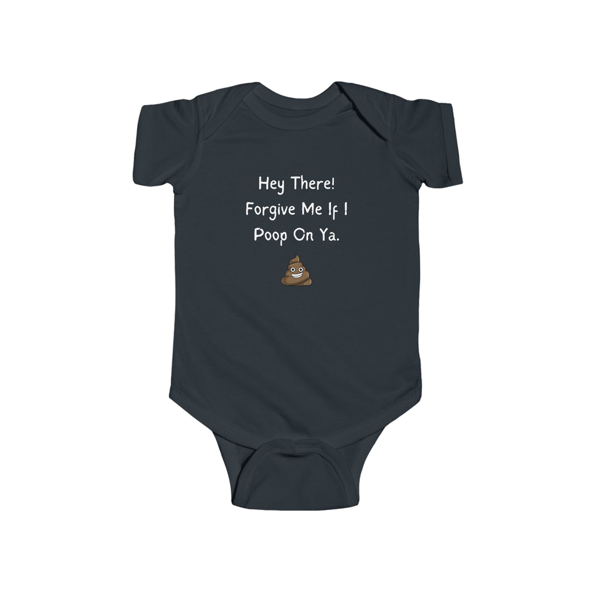 funny baby onesie that says forgive me if I poop on ya - baby bodysuit - funny baby clothes - black onesie - laughable-xpense.com